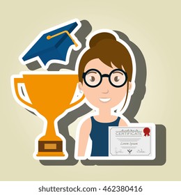 student woman diploma trophy vector illustration eps 10