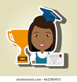 student woman diploma trophy vector illustration eps 10