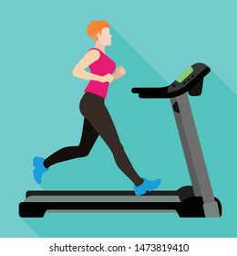 Student woman treadmill icon. Flat illustration of student woman treadmill vector icon for web design