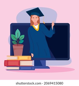 student woman in virtual graduation