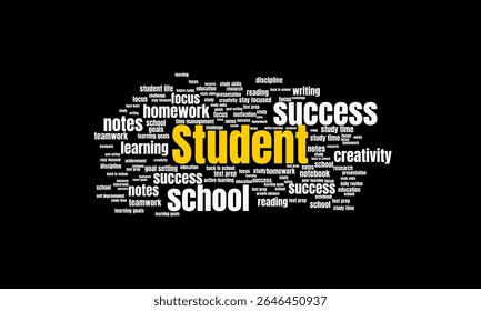 Student Word Cloud with Keywords About Studying, School Life, Learning, and Academic Growth
