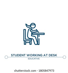 student working at desk vector line icon. Simple element illustration. student working at desk outline icon from educative concept. Can be used for web and mobile
