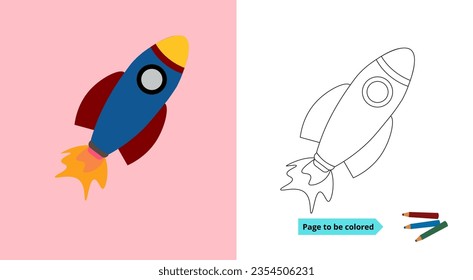 Student worksheet, rocket coloring. suitable for training children's creativity.