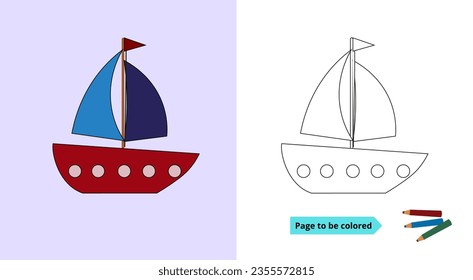 Student worksheet, sailing ship coloring. suitable for training children's creativity.