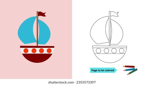 Student worksheet, sailing ship coloring. suitable for training children's creativity.