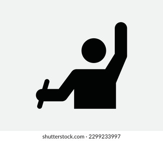 Student Writer Raise Hand Ask Asking Question Giving Opinion Agree Agreement Vote Black and White Icon Sign Symbol Vector Artwork Clipart Illustration