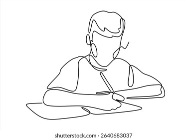 Student Writing A Continuous Line Drawing