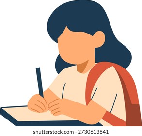 Student Writing at Desk with Backpack