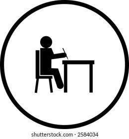 student writing in a desk symbol