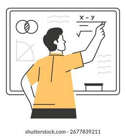 Student Writing on Blackboard – Back to School Lineart Illustration