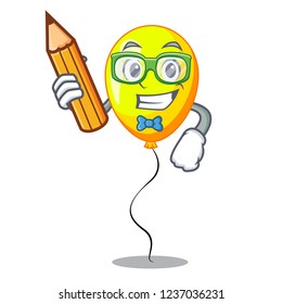 Student yellow balloon air in flying cartoon