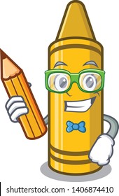 Student yellow crayon in the cartoon shape