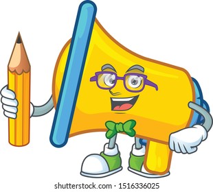 Student yellow loudspeaker electronic in cartoon character