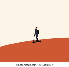 Student or Young man with a backpack riding an electric scooter in urban. Ecology transport concept. Flat style. Vector illustration.