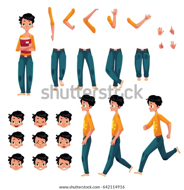 Student, young man character creation set with different poses