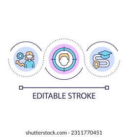 Student-centered learning loop concept icon. Learner oriented education abstract idea thin line illustration. Educational pathway. Isolated outline drawing. Editable stroke. Arial font used