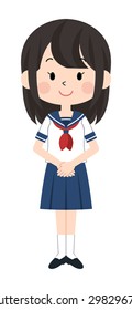 A student.(Japanese schoolgirl) / sailor uniform / whole body / Summer 1