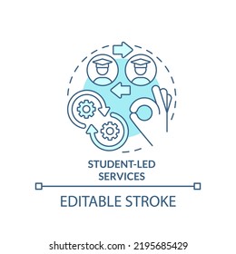 Student-led Services Turquoise Concept Icon. Where To Get Help For Mental Issues Abstract Idea Thin Line Illustration. Isolated Outline Drawing. Editable Stroke. Arial, Myriad Pro-Bold Fonts Used