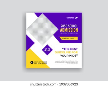 Students Admission social media post, Back to school admission promotion social media post template design, education advertisement