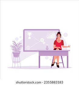 Students appear confident in front of the blackboard. The concept of self-development and self improvement. Trend Modern vector flat illustration