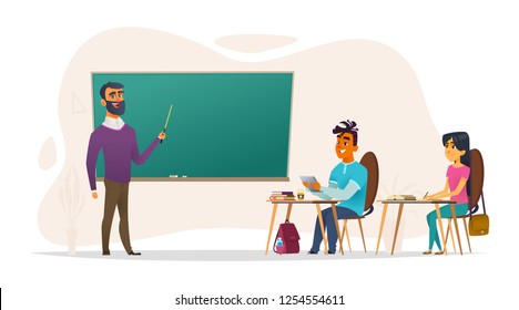 Students or applicants in the classroom. The teacher leads a lecture. The concept of the educational process