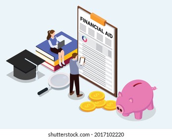 Students Asking For Financial Aid Isometric 3d Vector Concept For Banner, Website, Illustration, Landing Page, Flyer, Etc.