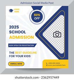 Students Back to school admission promotion social media post banner template