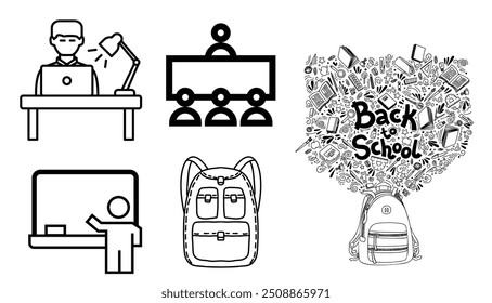 Alunos e sacos ilustração vetorial isolado em um fundo branco.