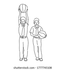 students with basketball Monoline Style Illustration