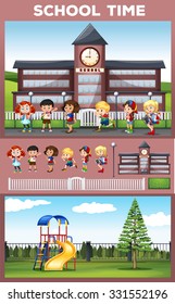 Students being happy at school ground illustration