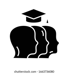 Students black icon, concept illustration, vector flat symbol, glyph sign.