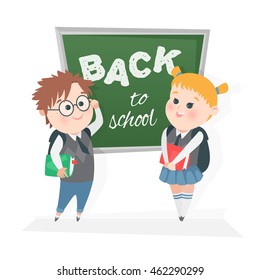 The students at the blackboard. Vector illustration.