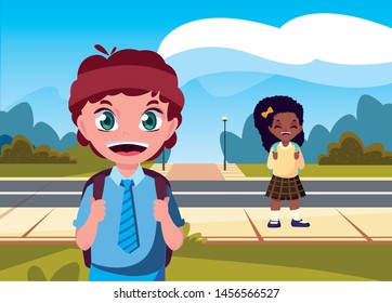 students boy and girl in the street