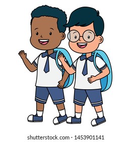 students boys with backpack back to school vector illustration