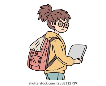 STUDENTS ARE BRINGING LAPTOPES TO CAMPUS. COOL AND UNIQUE ILLUSTRATIONS SUITABLE FOR YOUR NEEDS. VECTOR FILES