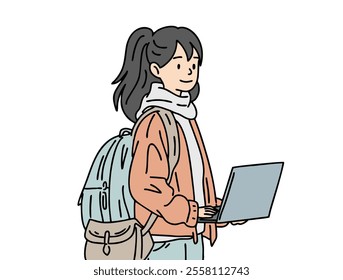 STUDENTS ARE BRINGING LAPTOPES TO CAMPUS. COOL AND UNIQUE ILLUSTRATIONS SUITABLE FOR YOUR NEEDS. VECTOR FILES