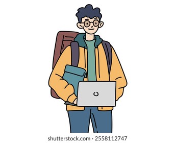 STUDENTS ARE BRINGING LAPTOPES TO CAMPUS. COOL AND UNIQUE ILLUSTRATIONS SUITABLE FOR YOUR NEEDS. VECTOR FILES