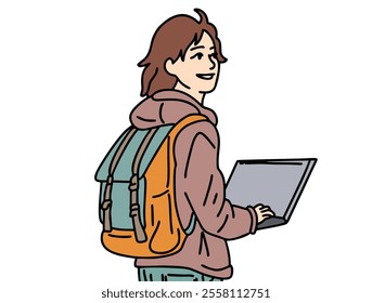 STUDENTS ARE BRINGING LAPTOPES TO CAMPUS. COOL AND UNIQUE ILLUSTRATIONS SUITABLE FOR YOUR NEEDS. VECTOR FILES