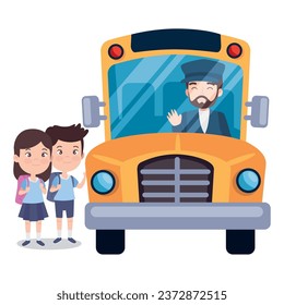 aislado el bus de estudiantes y la ilustración del conductor