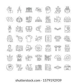 Students campus linear icons, signs, symbols vector line illustration set