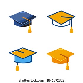 Students cap Icon. Sign education. vector Different hat icons, flat and linear style. Graduation cap isolated on white background.