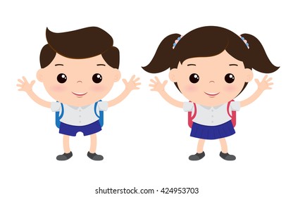 Students Cartoon Boy Girl School Uniform Stock Vector Royalty Free