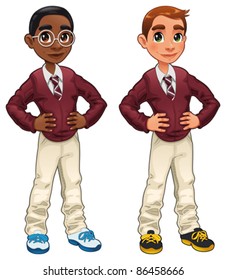 Students. Cartoon and vector isolated characters.