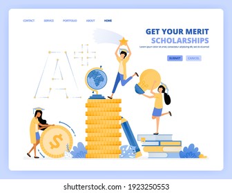 students catch stars on a pile of money to illustrate educational scholarships and reach future dreams. Can be use for landing page template ui ux web mobile app poster banner website flyer ads