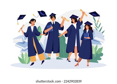 Students Celebrate Graduation Illustration concept on white background