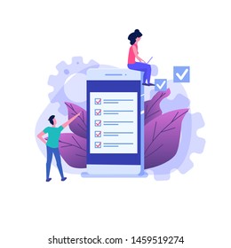 Students characters studying. Online exam, internet quiz concept. Vector illustration