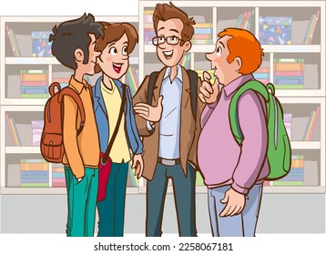 students chatting among themselves cartoon vector