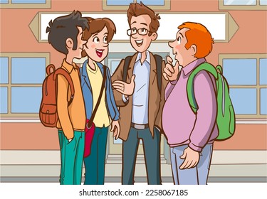 students chatting among themselves cartoon vector