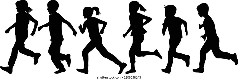 Students Children Running Clipart - Vector Illustration