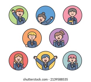 The students are in the circle. Various student characters.
